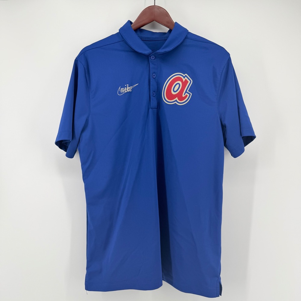 Nike Men M Polo Shirt Royal Blue Retro Atlanta Braves Cooperstown Collection